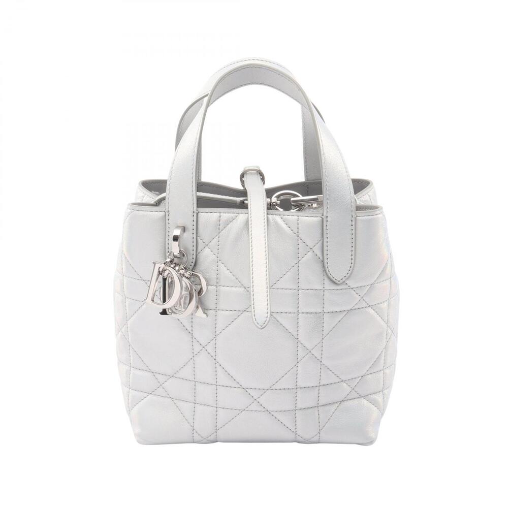 Christian Dior Toujours Cannage Tote Bag Leather Silver Tone